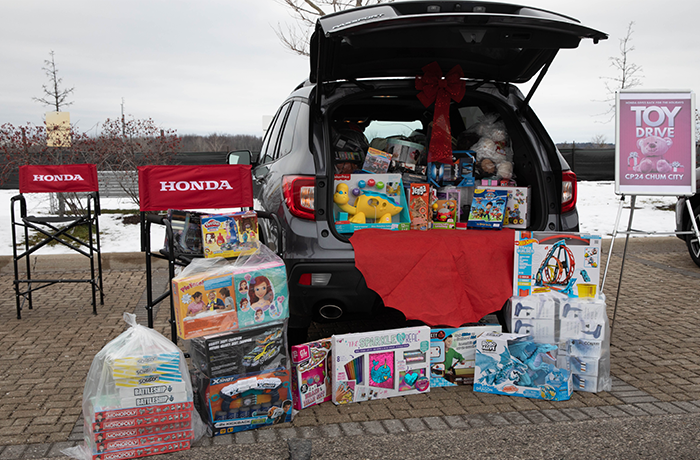 Christmas toys in a Honda CR-V for the toy drive.